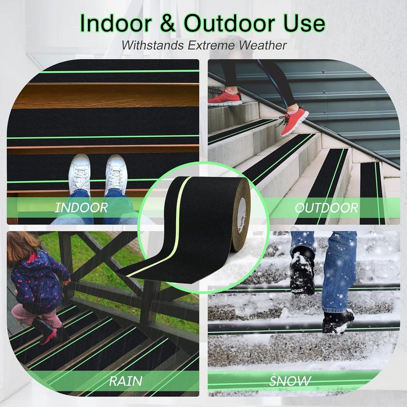 SX Anti Slip Tape 6 Inch x 60 Ft, 2X Longer Heavy Duty Grip Tape with Glow-in-Dark Strip, Outdoor Stair Treads Non-Slip for Steps, Ramps, Boats, Decks, Non-Skid Safety, Long-Lasting - Image 5